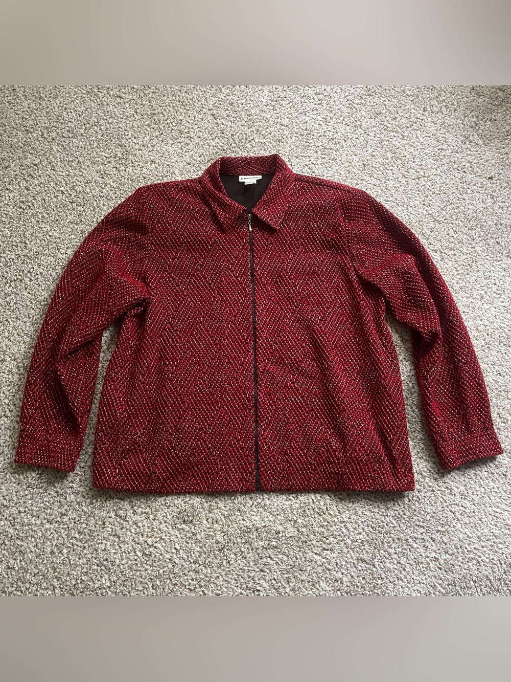 Alfred Dunner Red Textured Zip-Front Shirt Jacket